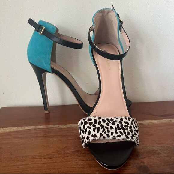 Sole Society Sheila Teal Animal Patterned Ankle Strap Stiletto Heels - Picture 2 of 16